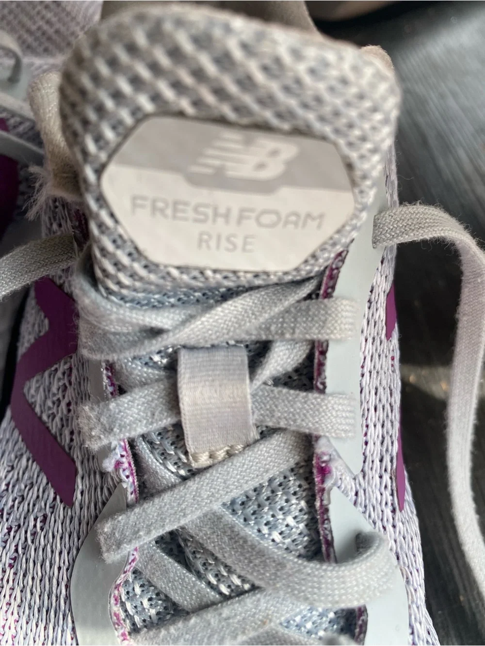 New Balance Women’s Light Gray & Purple Knit Running Sneakers